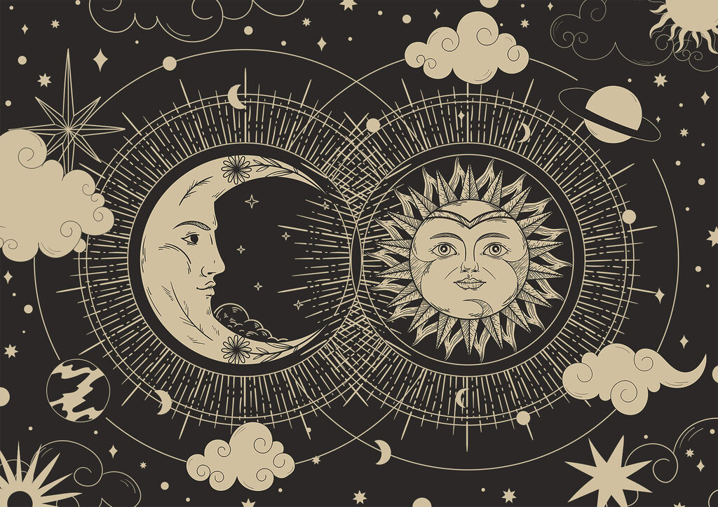 Soleil et lune dans le ciel Soleil et lune dans le ciel
