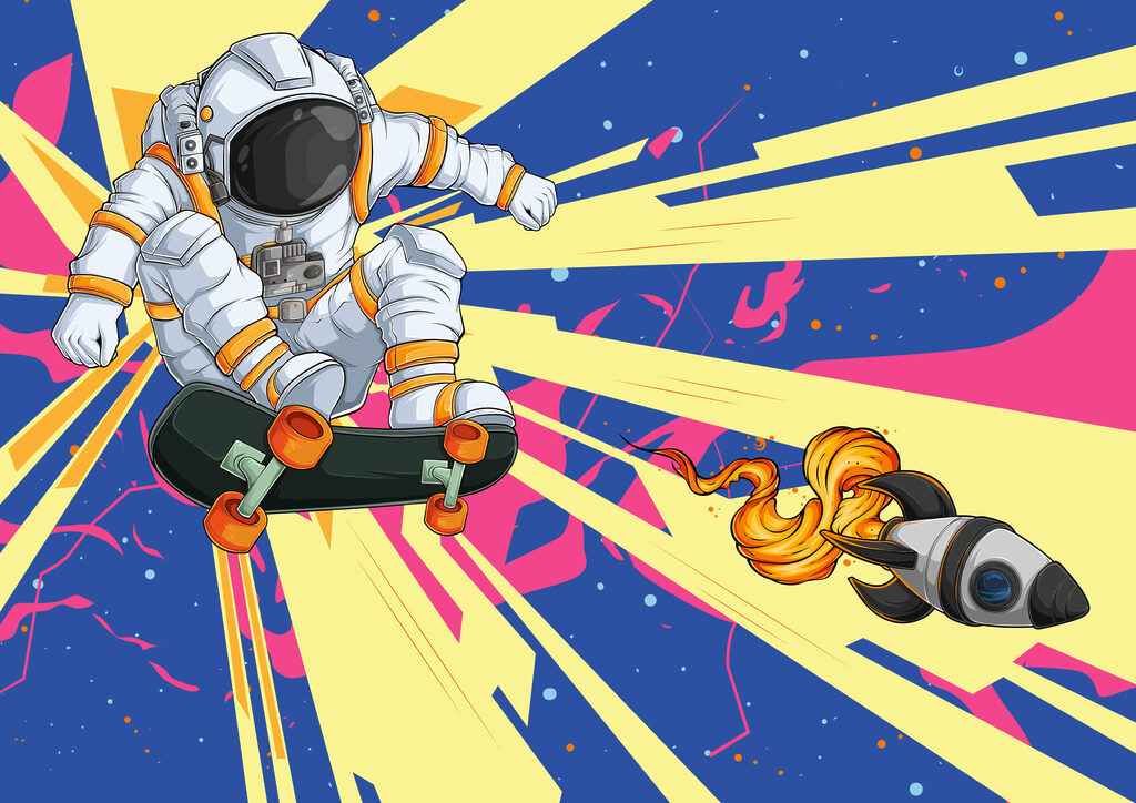 Un astronaute sur une planche à roulettes Un astronaute sur une planche à roulettes