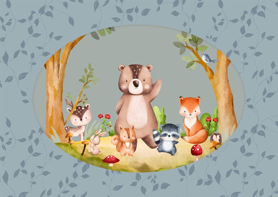 Caricature d'animaux dans une forêt