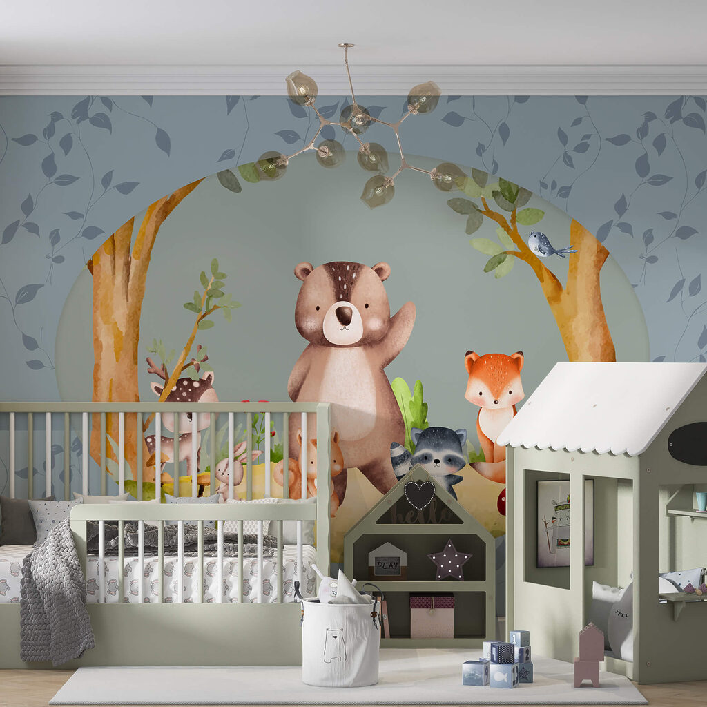 Caricature d'animaux dans une forêt