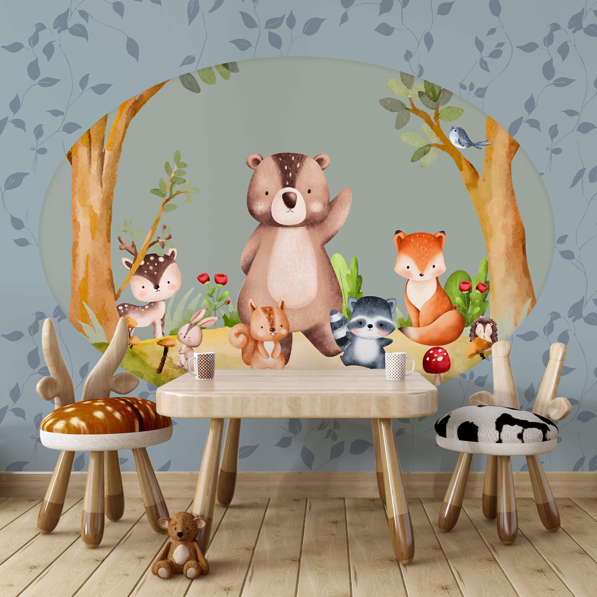 Caricature d'animaux dans une forêt