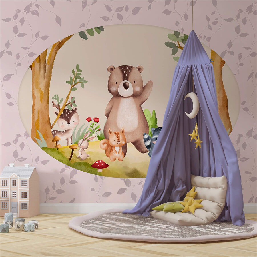 Papier peint Caricature d'animaux dans une forêt – Image 3