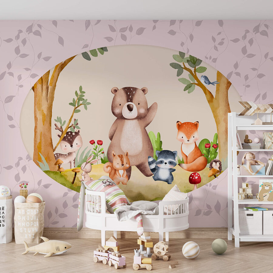 Papier peint Caricature d'animaux dans une forêt