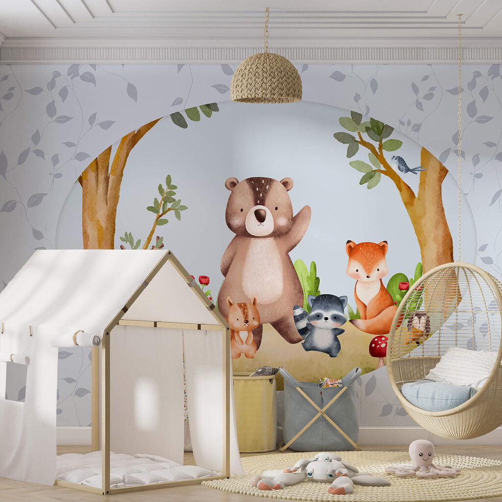 Caricature d'animaux dans une forêt