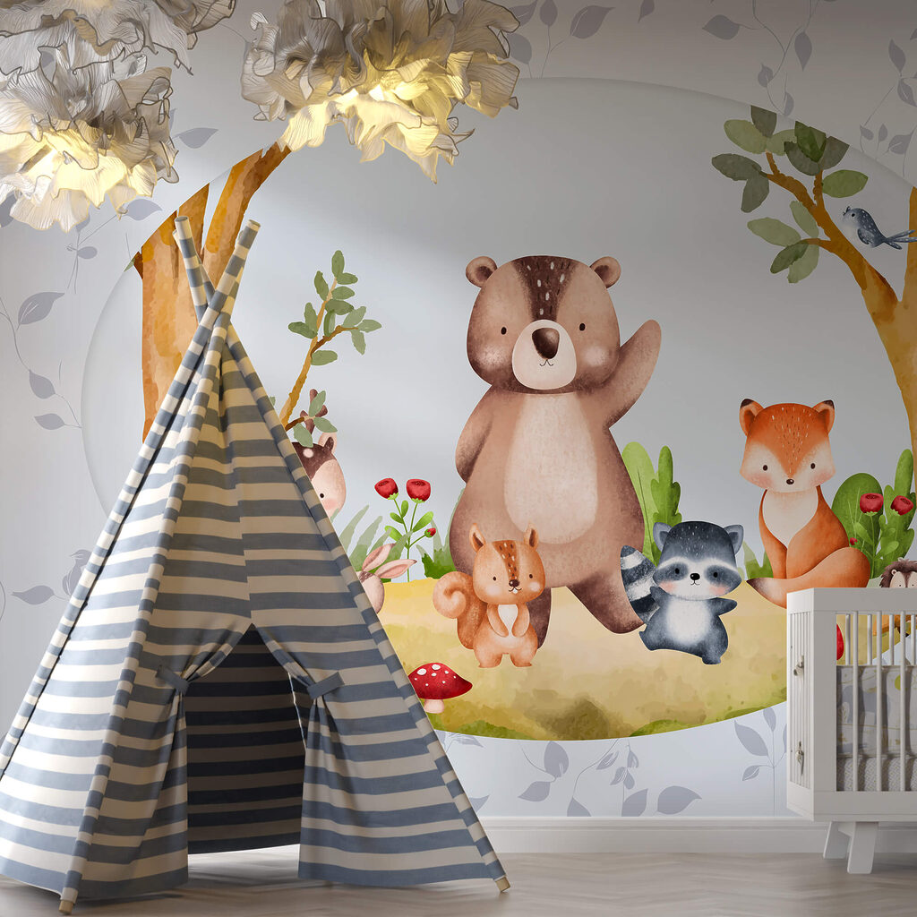 Caricature d'animaux dans une forêt