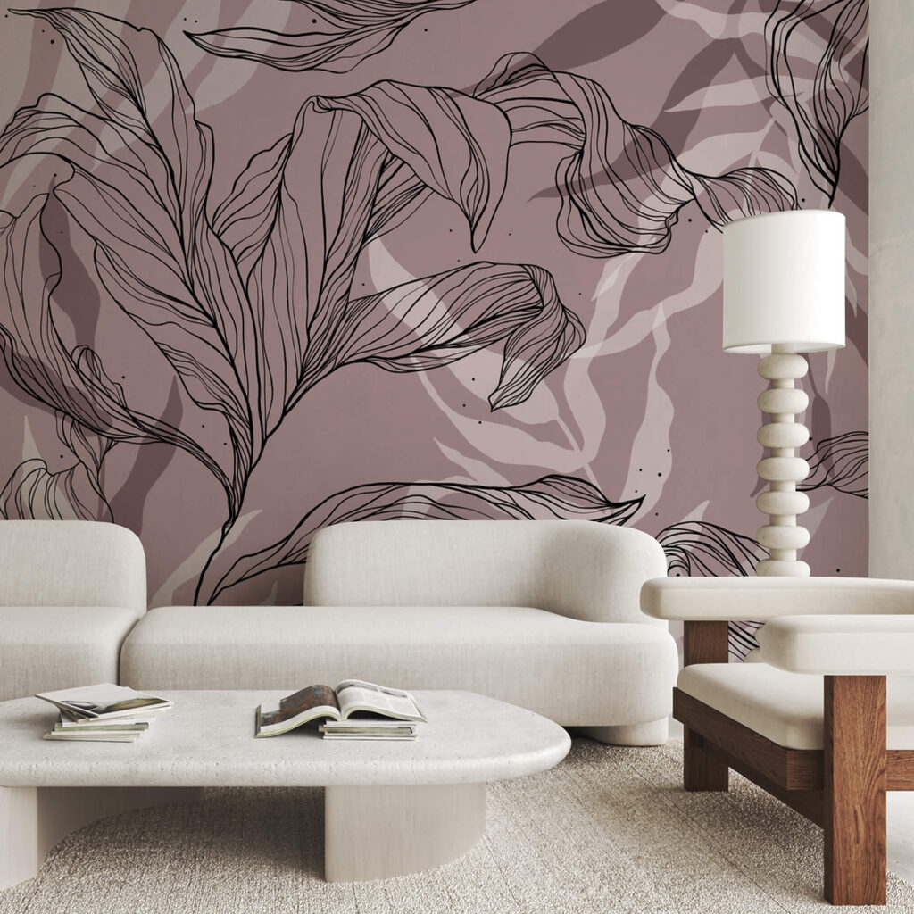 Dessin de feuilles sur fond rose