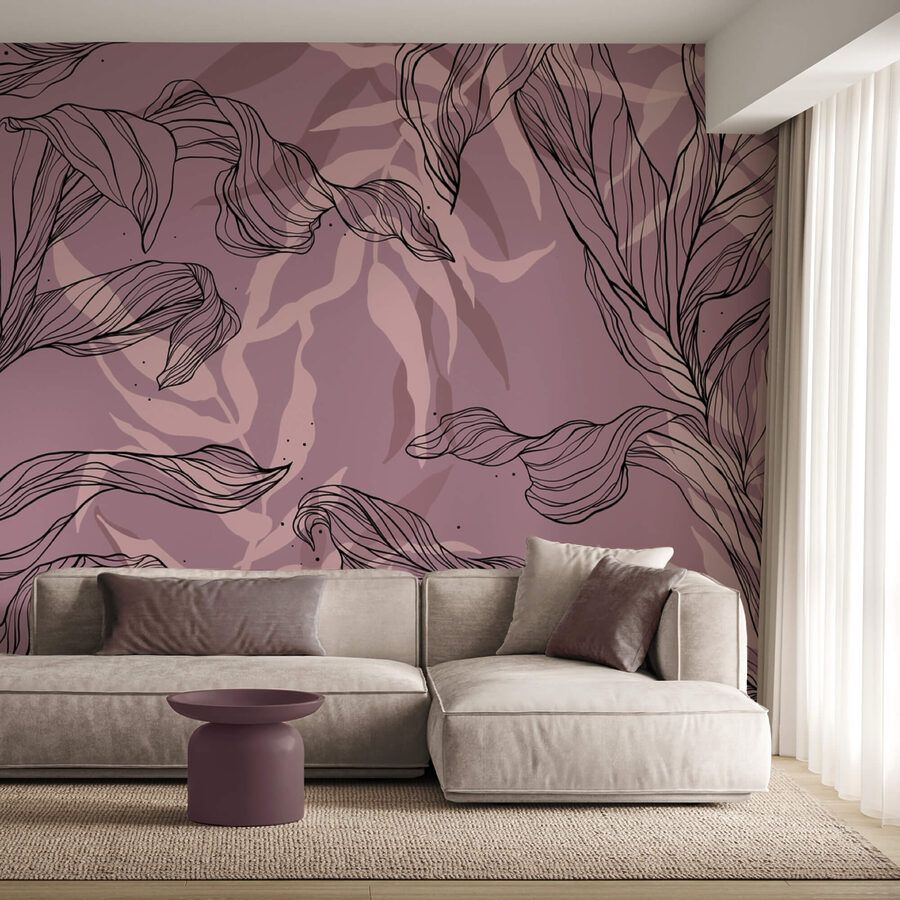 Dessin de feuilles sur fond violet