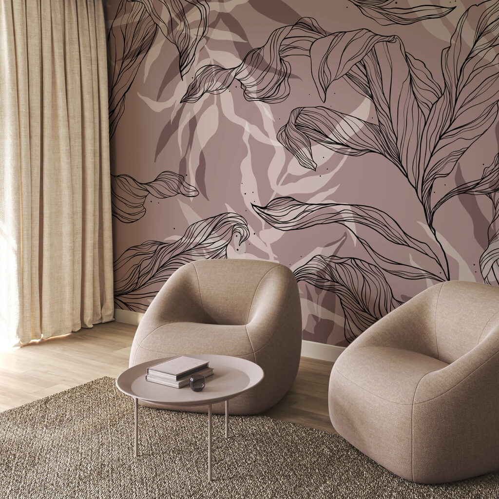 Dessin de feuilles sur fond rose