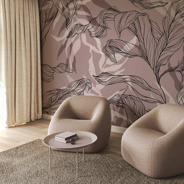 Dessin de feuilles sur fond rose Dessin de feuilles sur fond rose