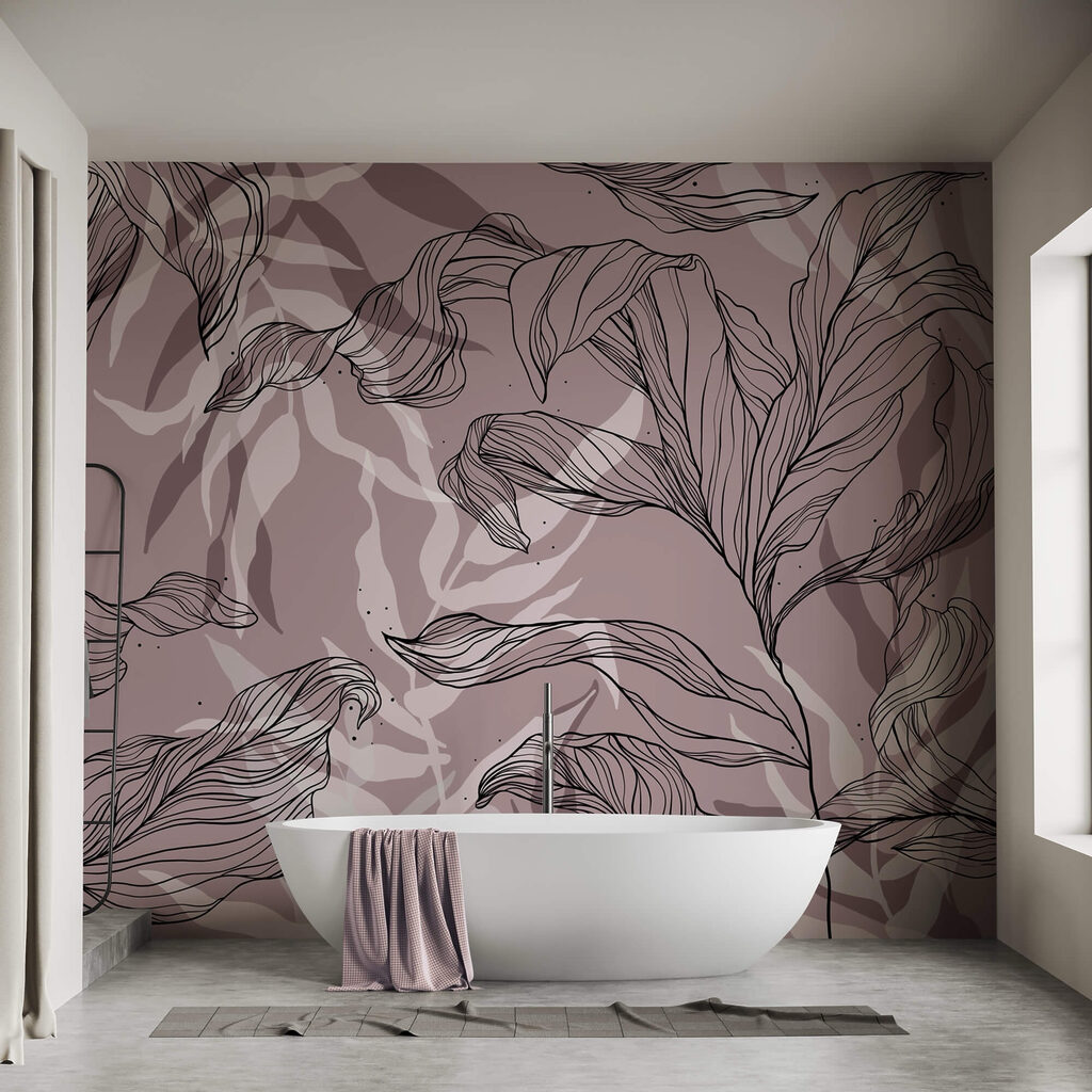 Dessin de feuilles sur fond rose