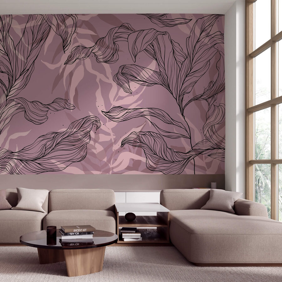 Dessin de feuilles sur fond violet