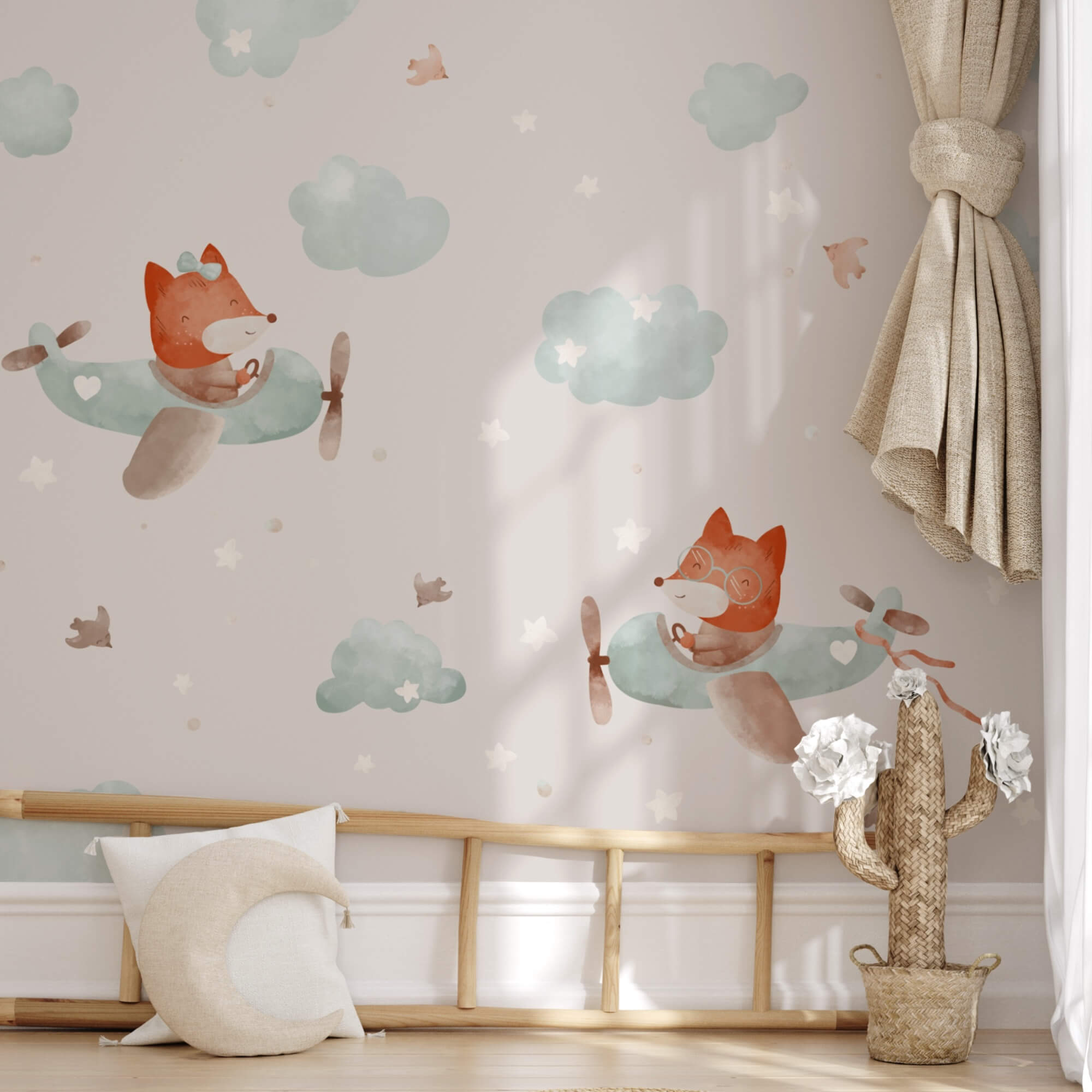 Motif de renards volant sur des avions