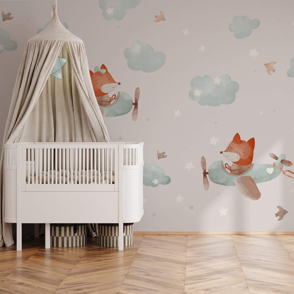 Motif de renards volant sur des avions