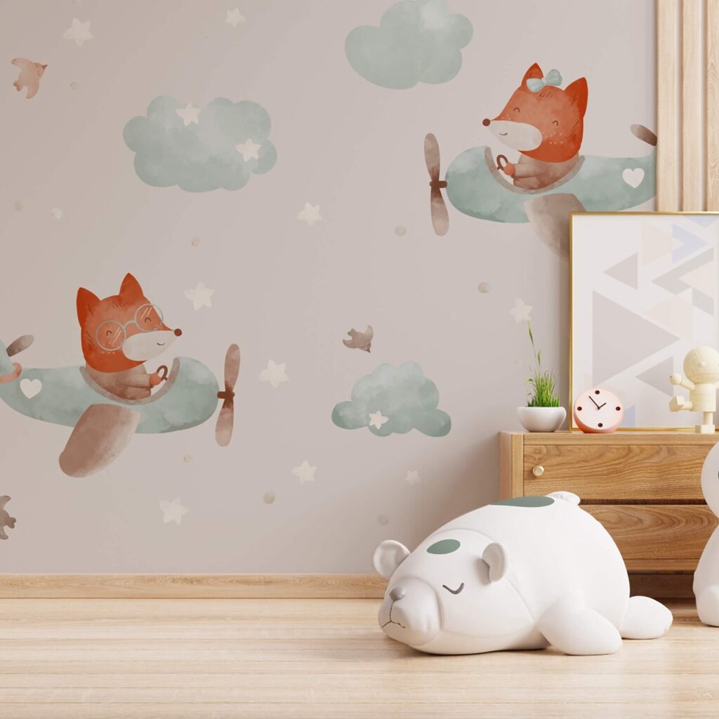 Motif de renards volant sur des avions