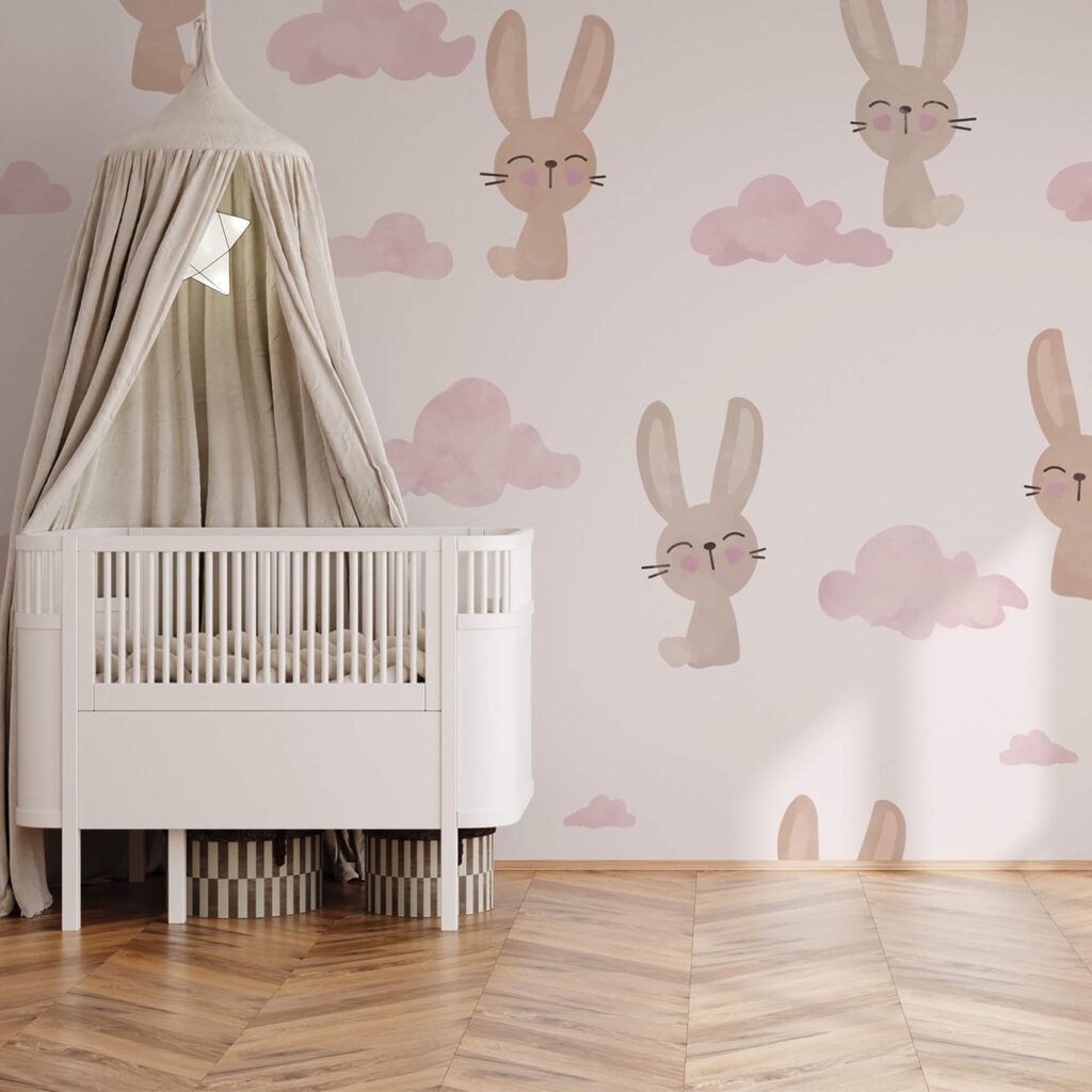 Motif de lapins et de nuages