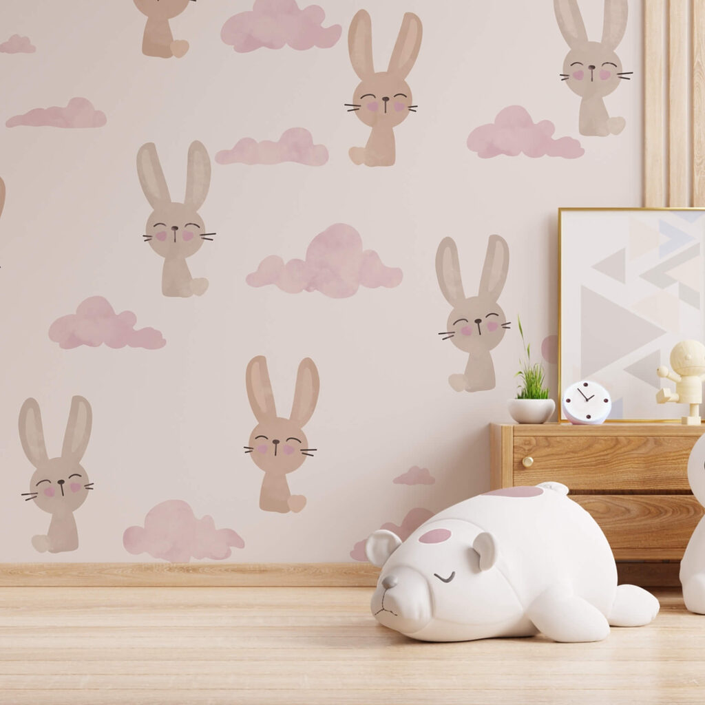 Motif de lapins et de nuages