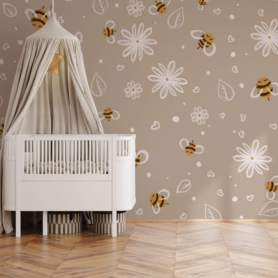 Papier peint Motif d'abeilles et de fleurs – Image 2