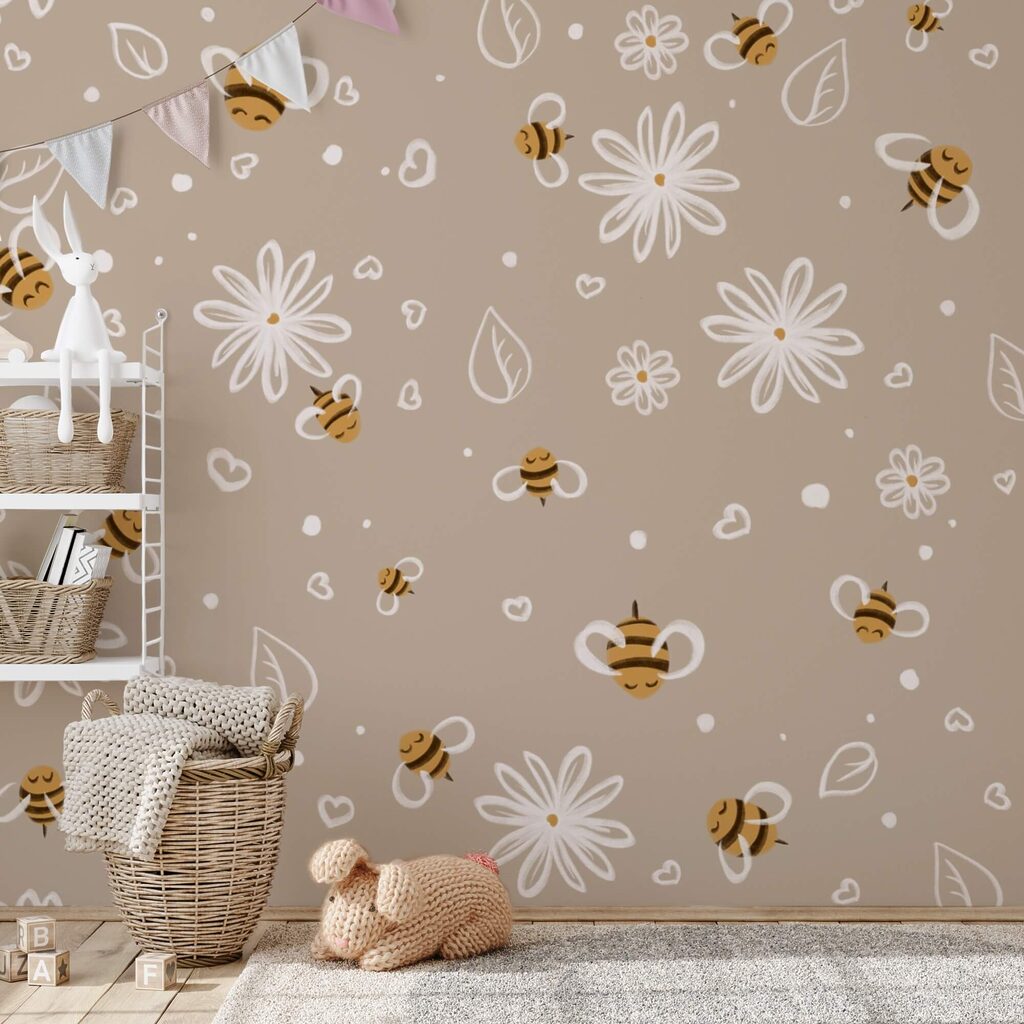 Motif d'abeilles et de fleurs