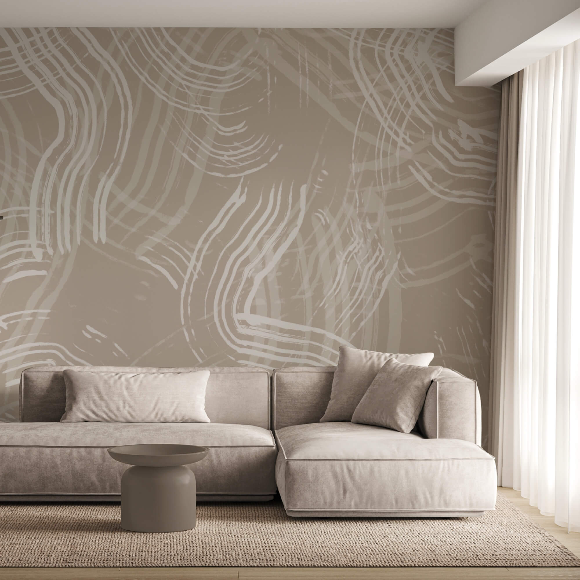 Lignes blanches sur fond beige