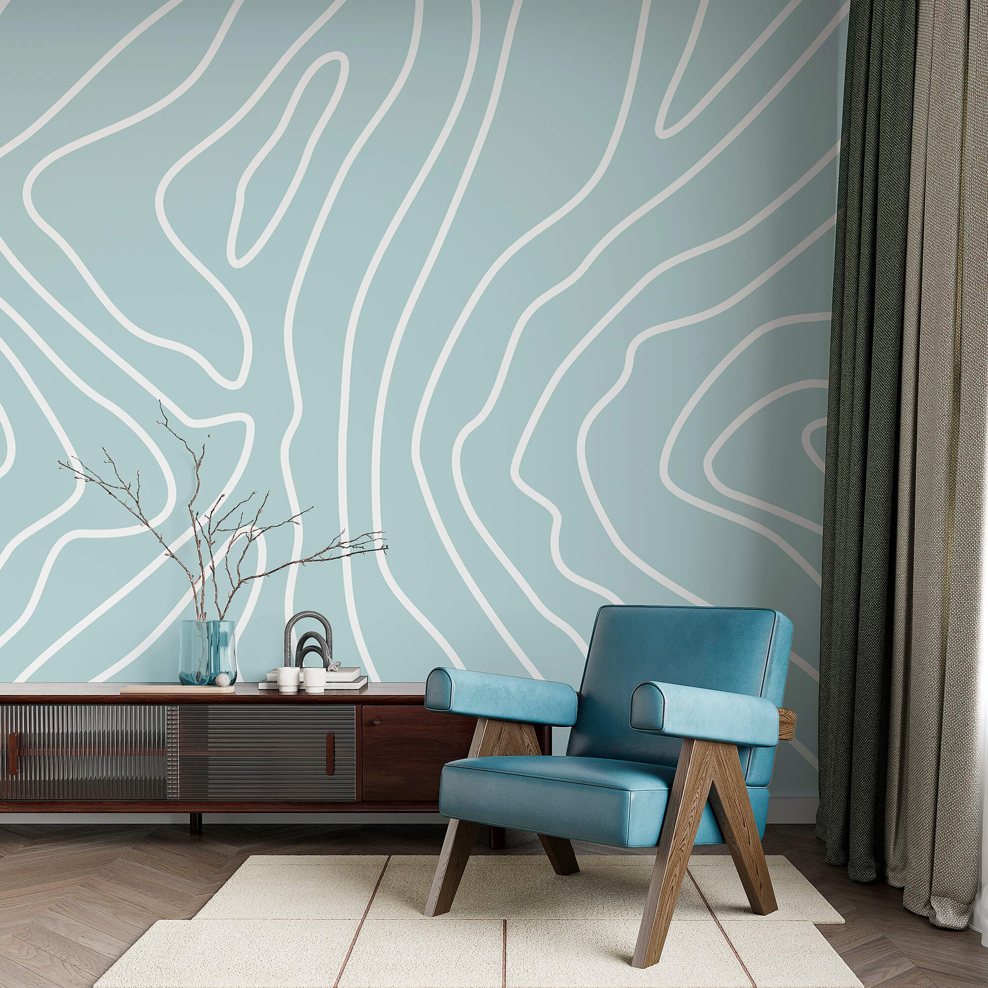 Lignes blanches sur fond bleu