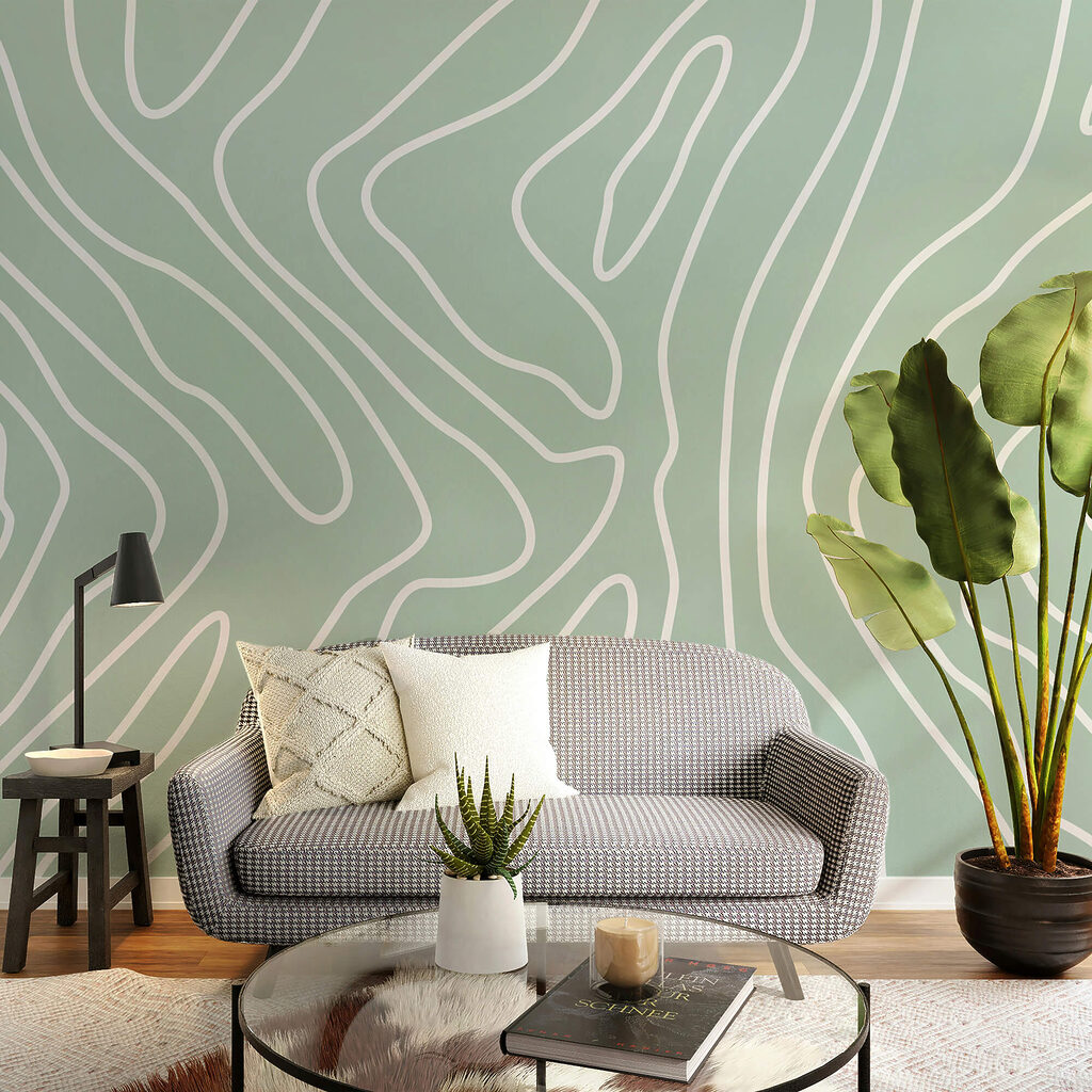 Lignes blanches sur fond vert clair