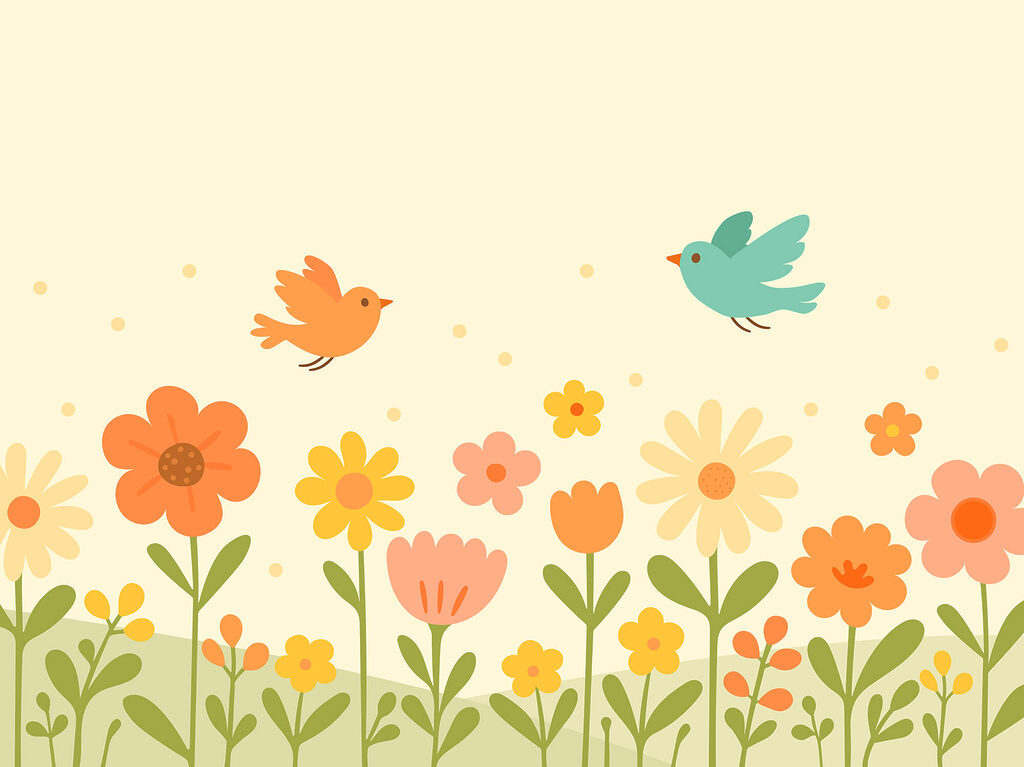 Oiseaux volant au-dessus des fleurs Oiseaux volant au-dessus des fleurs