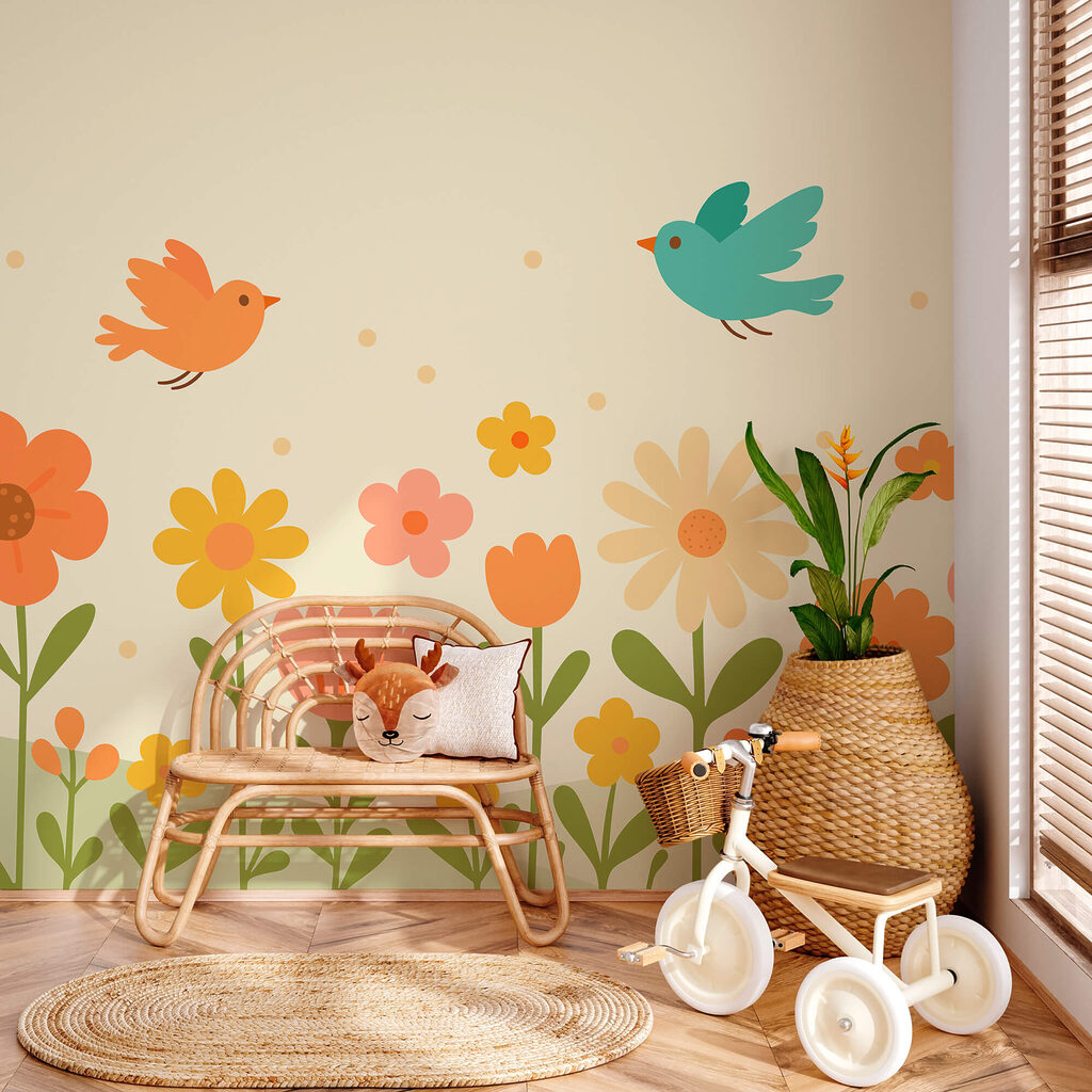 Oiseaux volant au-dessus des fleurs Oiseaux volant au-dessus des fleurs