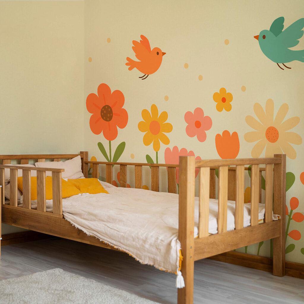 Oiseaux volant au-dessus des fleurs Oiseaux volant au-dessus des fleurs