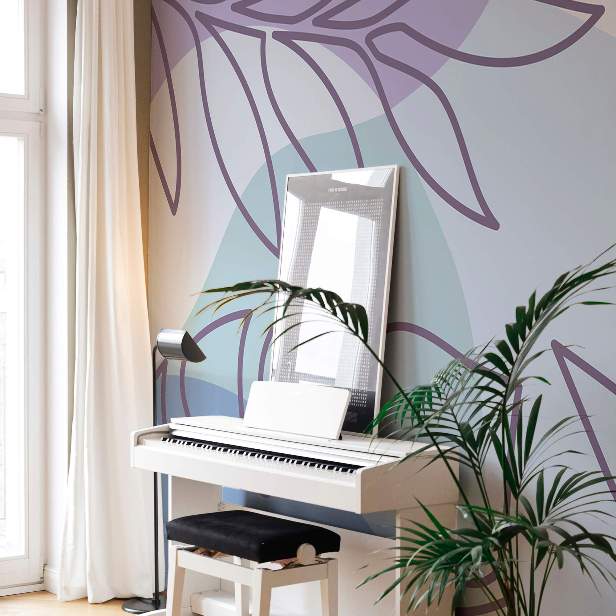 Motif violet et blanc avec des feuilles