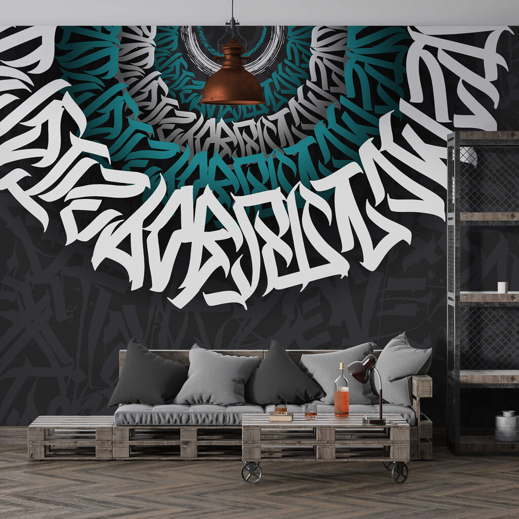 Graffiti blanc et bleu sur fond noir Graffiti blanc et bleu sur fond noir