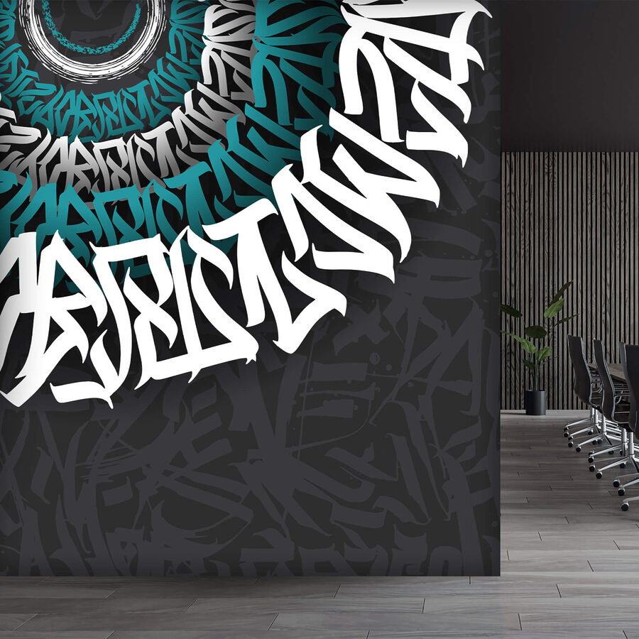 Graffiti blanc et bleu sur fond noir