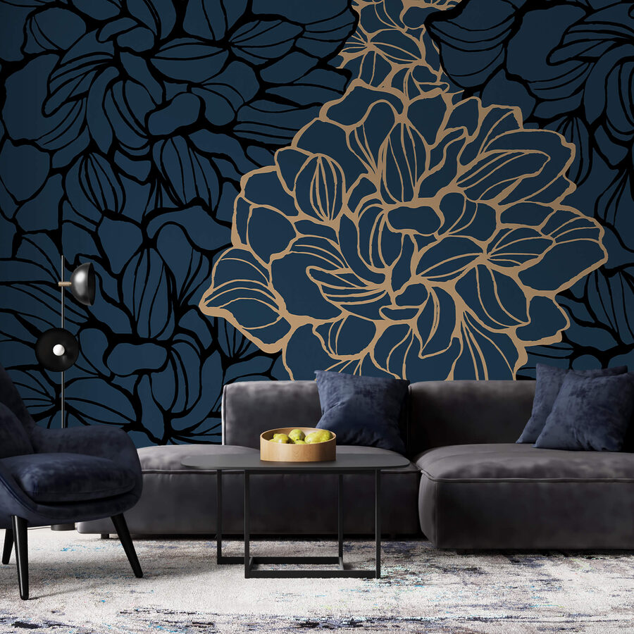 Motif floral audacieux sur fond sombre