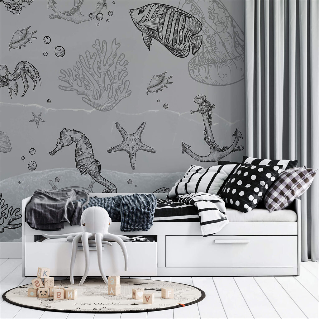 Fond gris avec créatures marines Fond gris avec créatures marines