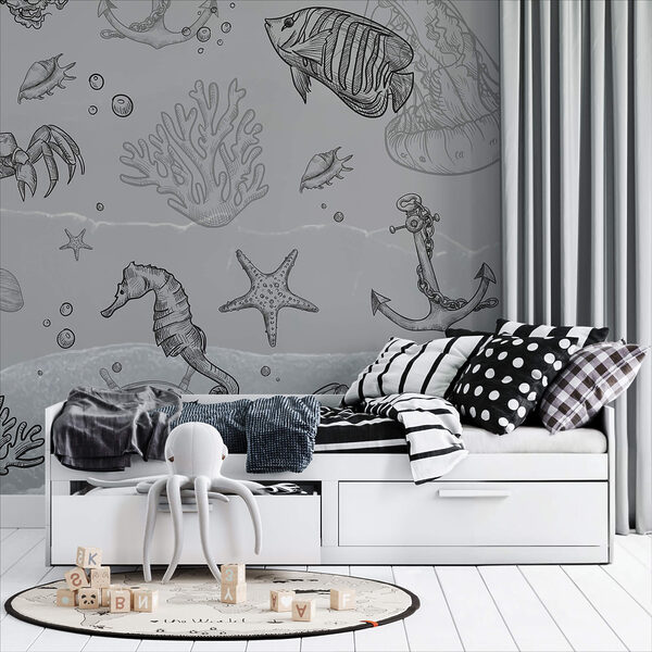 Fond gris avec créatures marines Fond gris avec créatures marines