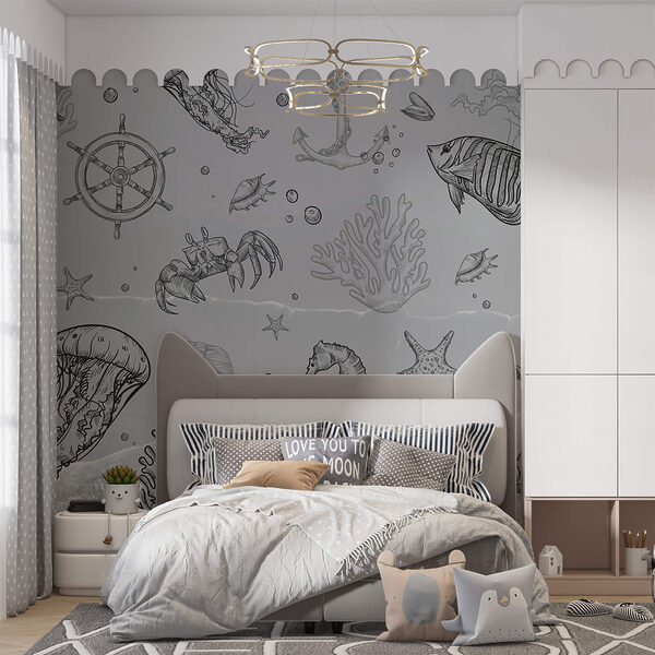 Fond gris avec créatures marines Fond gris avec créatures marines