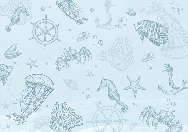 Fond bleu avec créatures marines Fond bleu avec créatures marines