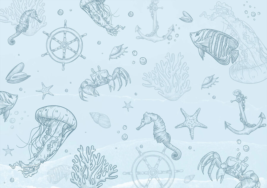 Fond bleu avec créatures marines