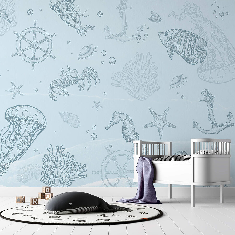 Fond bleu avec créatures marines
