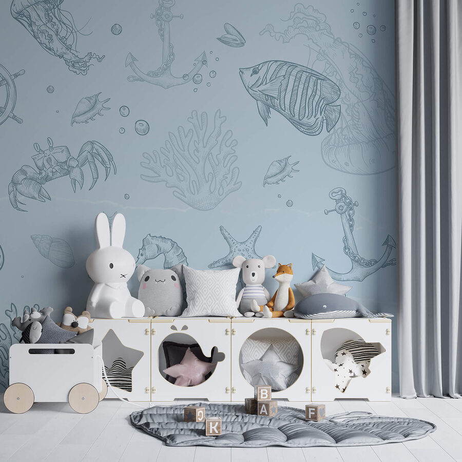 Fond bleu avec créatures marines