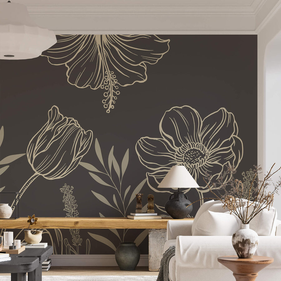 Dessin floral délicat au trait