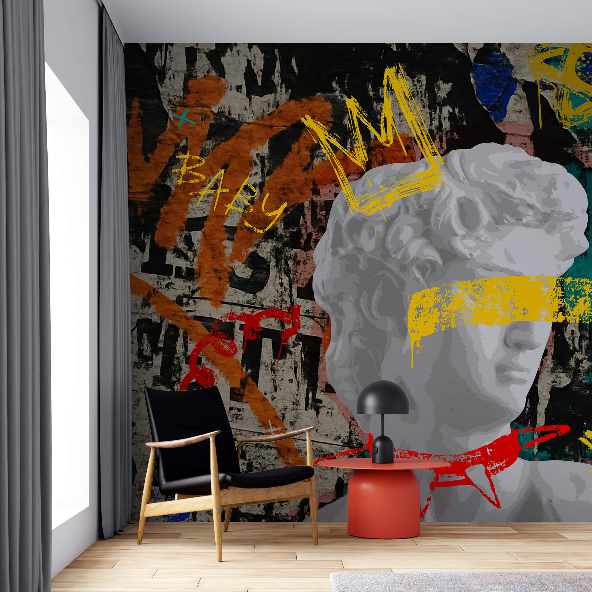 Statue ornée d'une couronne