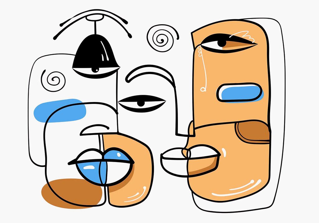 Groupe de visages dessinés sur fond blanc Groupe de visages dessinés sur fond blanc