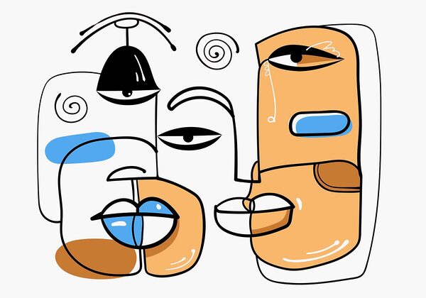 Groupe de visages dessinés sur fond blanc Groupe de visages dessinés sur fond blanc