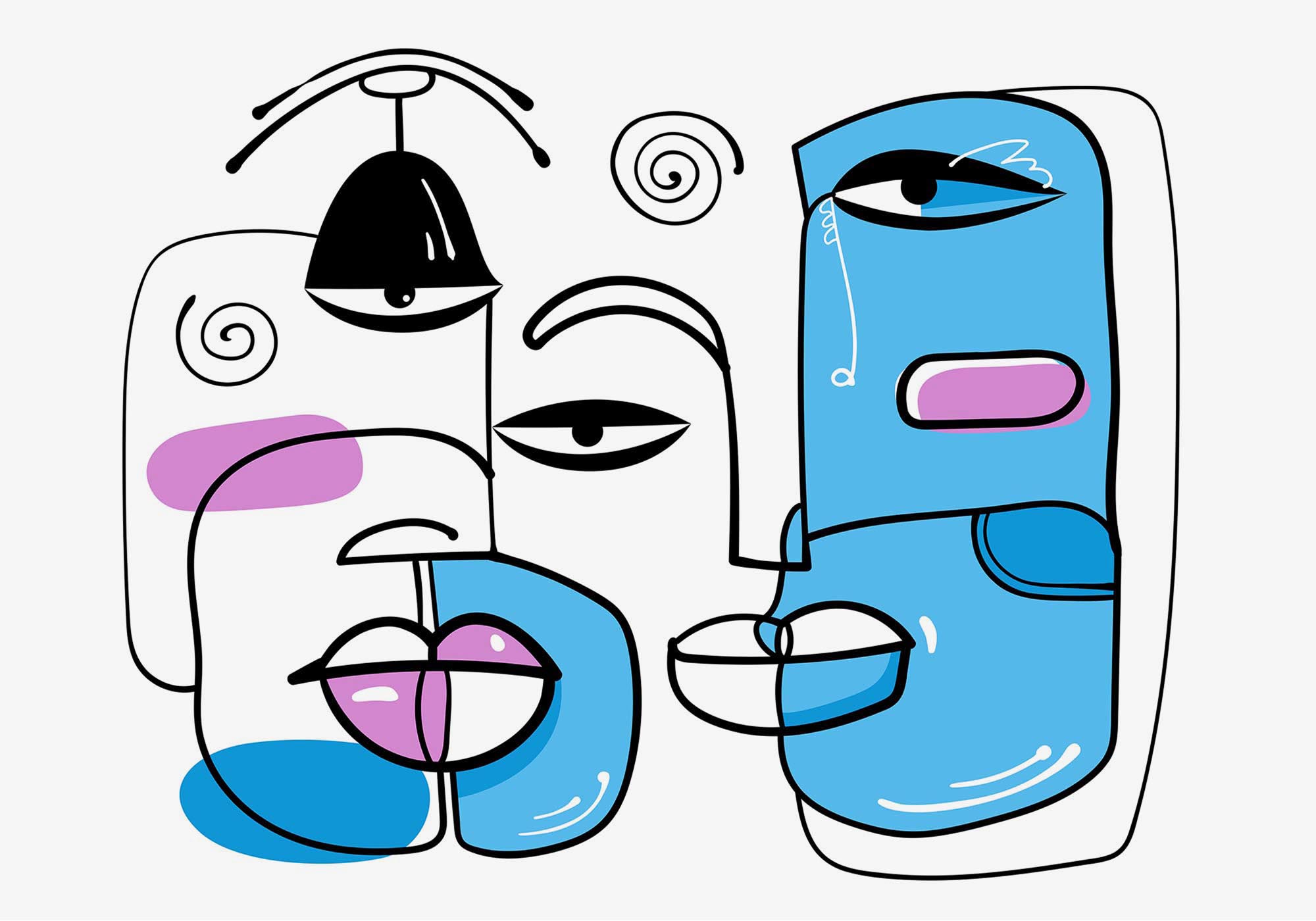 Group of faces drawn on a white background Group of faces drawn on a white background