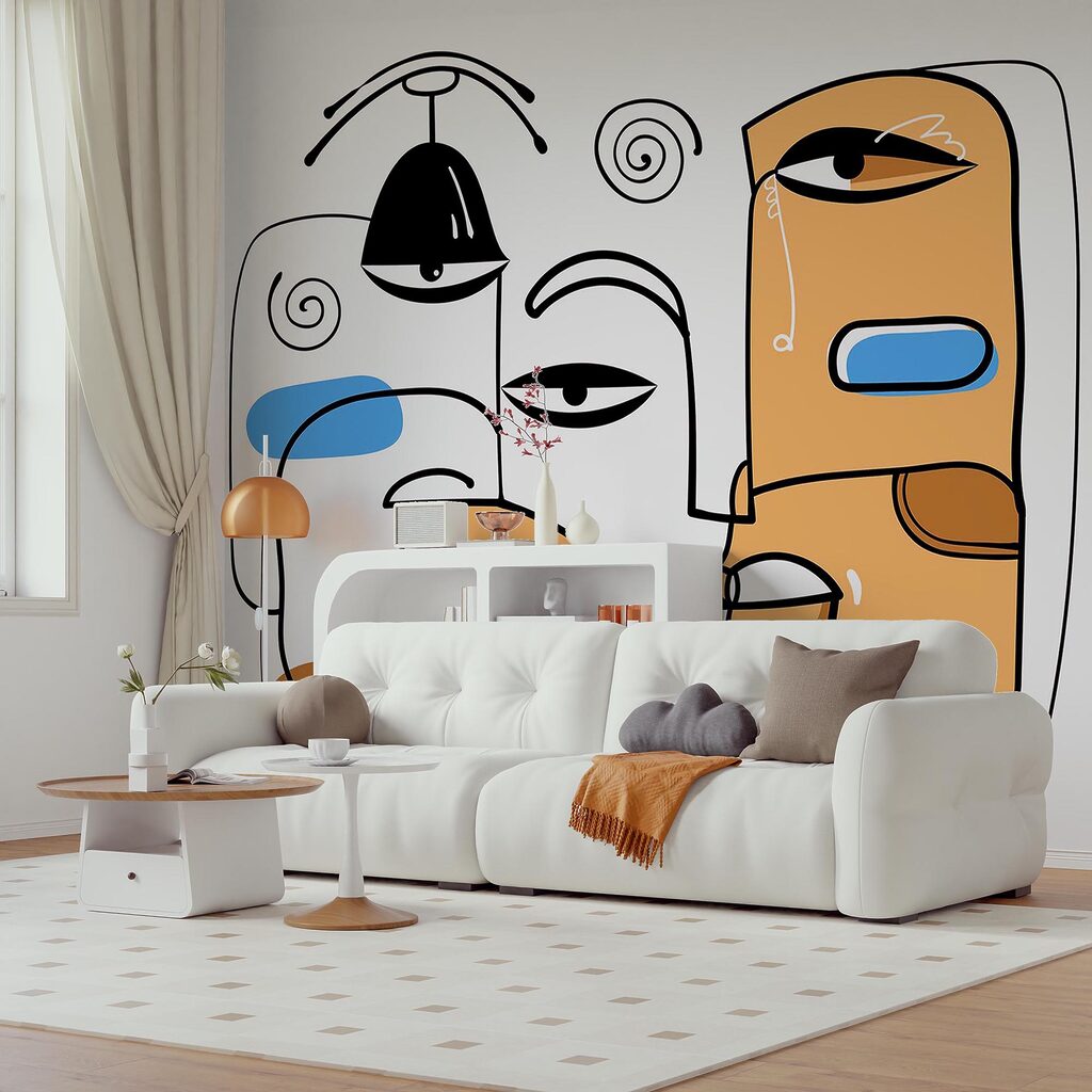 Groupe de visages dessinés sur fond blanc