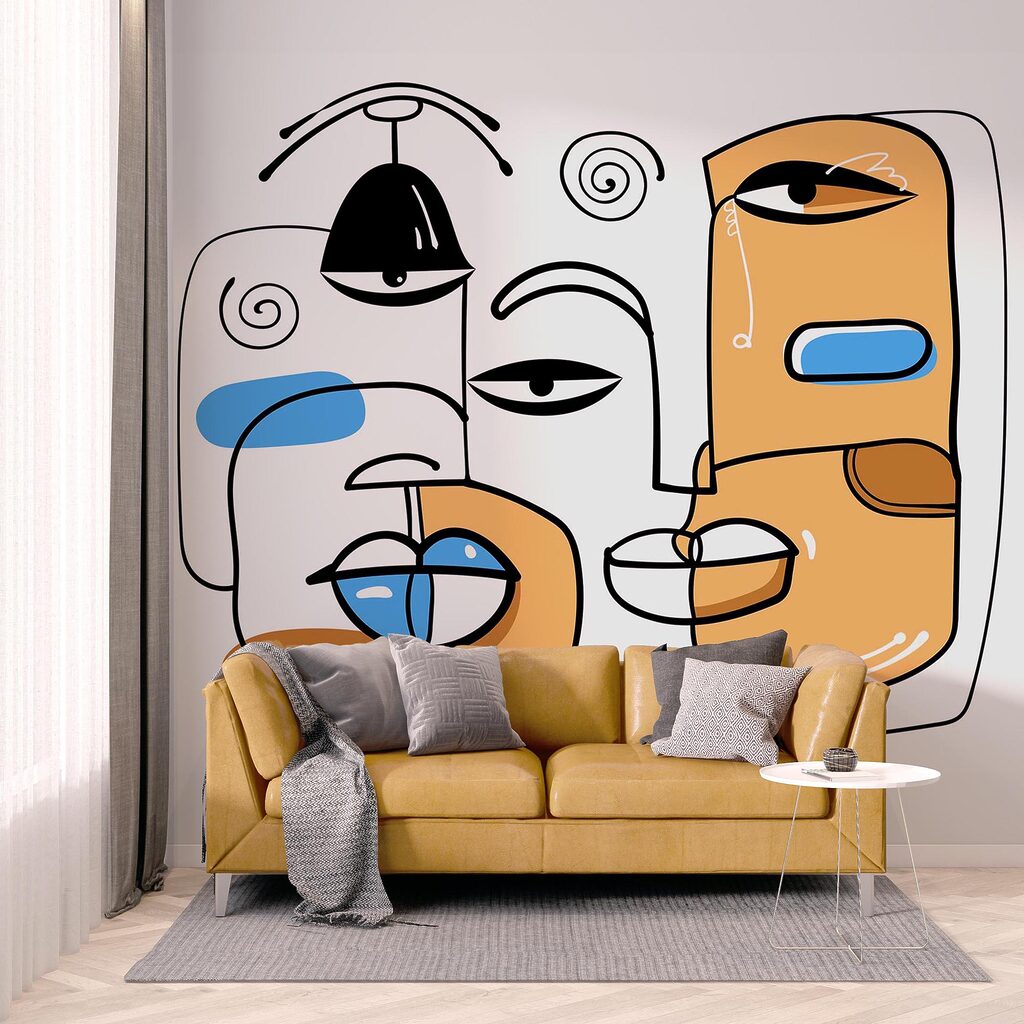 Groupe de visages dessinés sur fond blanc