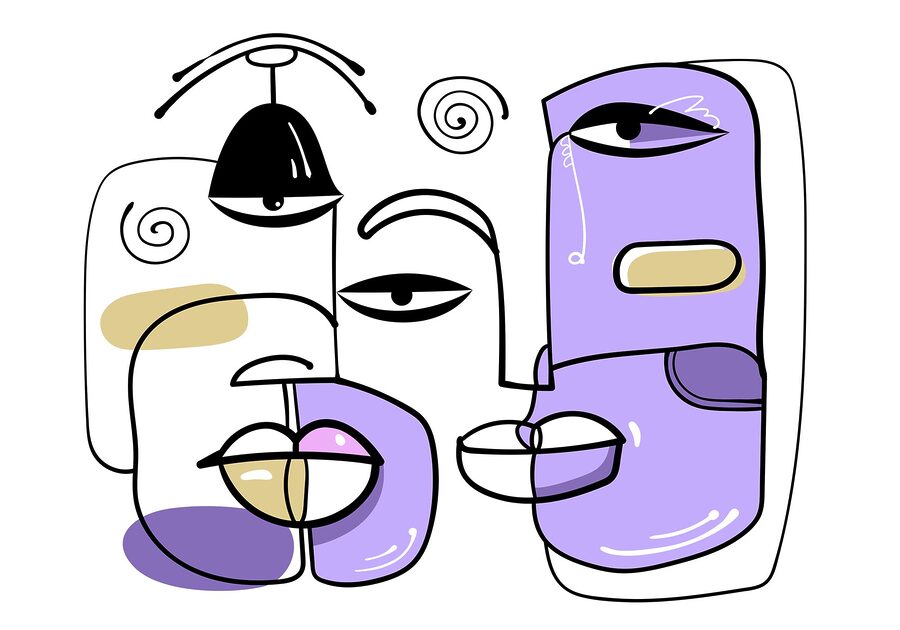 Groupe de visages dessinés en différentes couleurs
