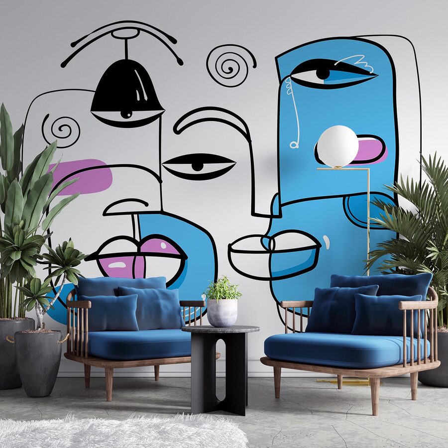 Groupe de visages dessinés sur fond blanc