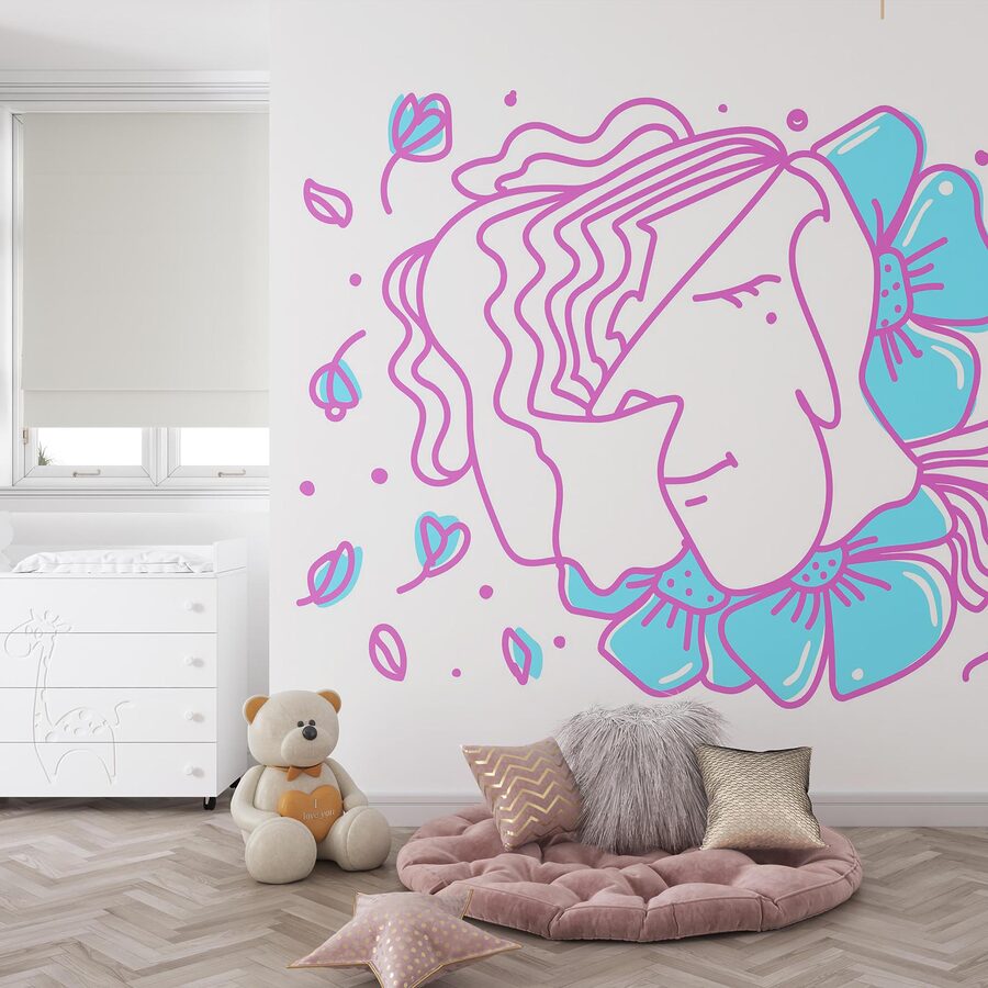 Papier peint Dessin d'une femme avec des fleurs – Image 2