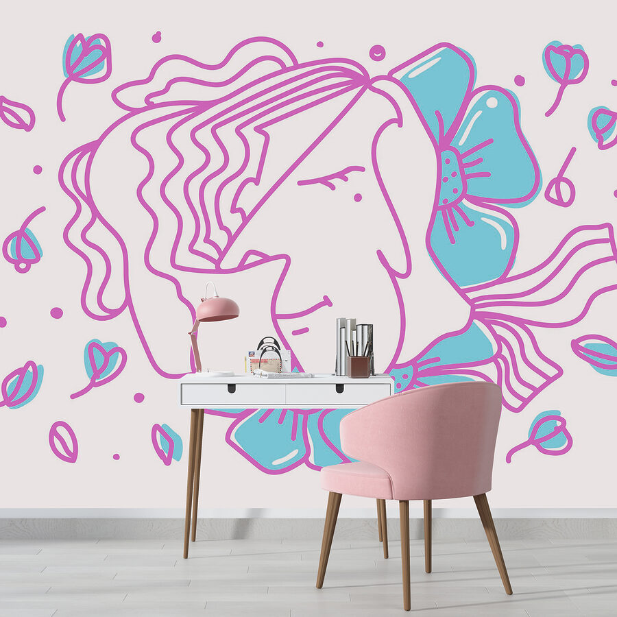 Papier peint Dessin d'une femme avec des fleurs